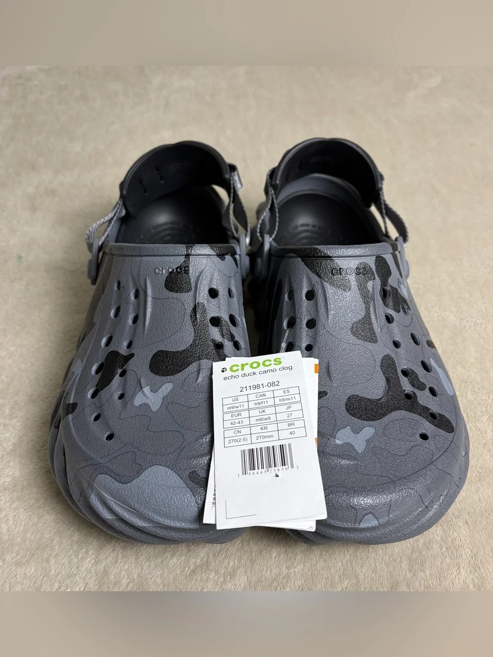 Crocs Echo Clog Camo Black Grey Mens 9 Womens 11 NWT 211981-082